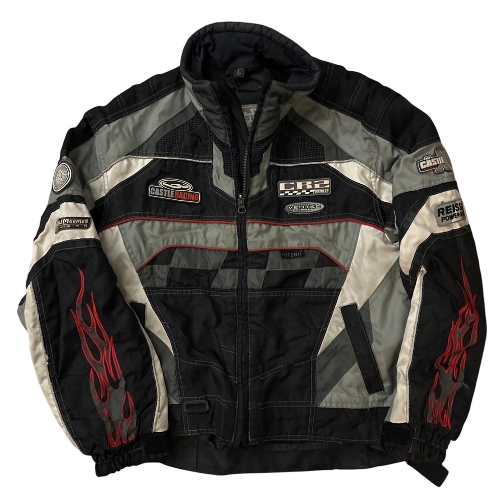 Castle X CR2 Series 07 Youth Racing Jacket Black Grey Red Flames Size Large